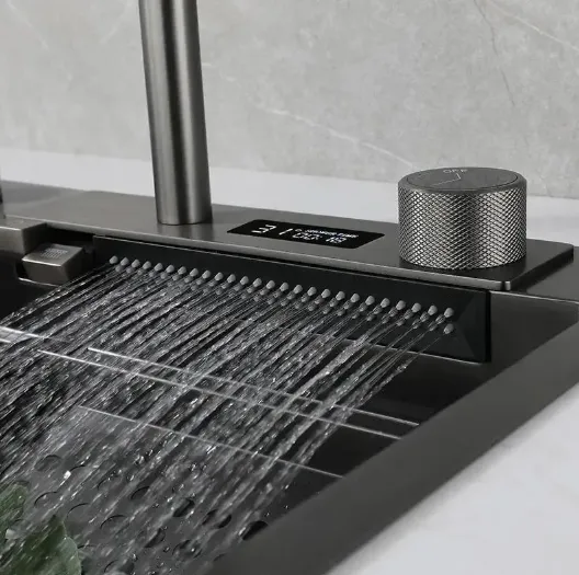 Waterfall-Style Dual-Button Kitchen Faucet